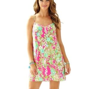 Lilly Pulitzer Dusk Silk Dress in Flamingo Pink Southern Charm print
